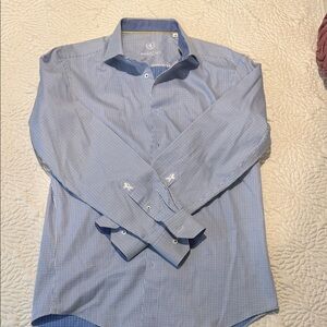 Bugatchi Blue and White Striped Dress Shirt - size 16 34/35